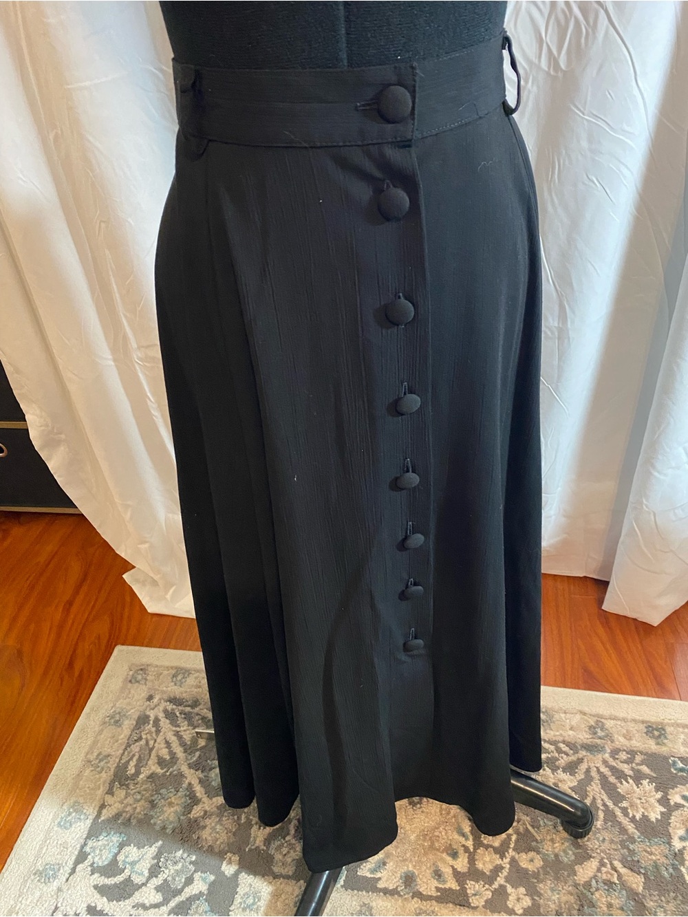 Classic Black Maxi Skirt with Covered Button Front - Western Wear